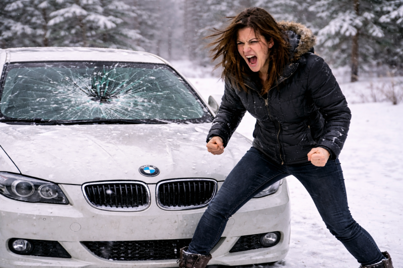 Сеир на пътя! Разярена жена потроши с юмруци БМВ-то на младеж заради…