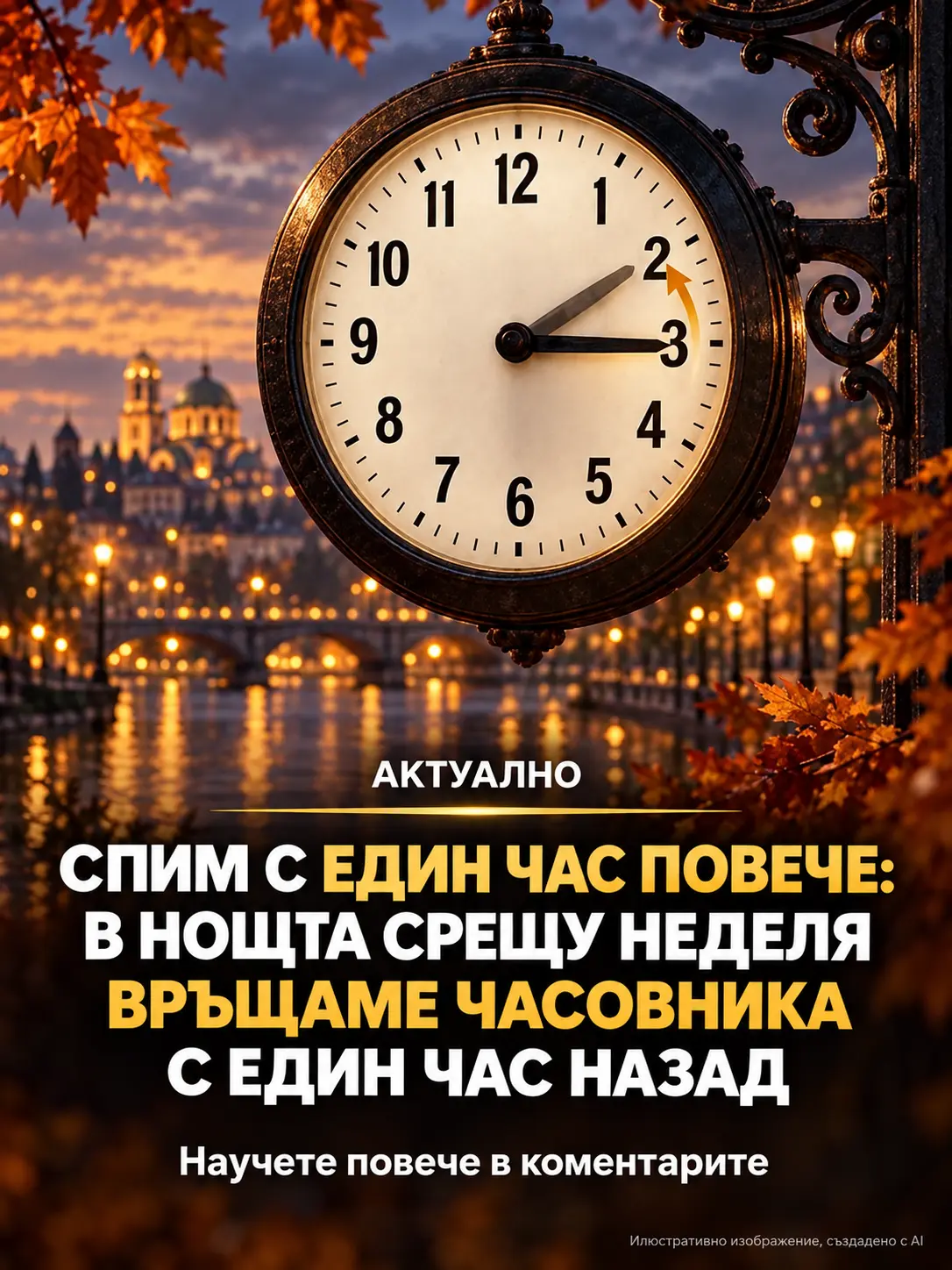 Ще спим с един час повече! В нощта срещу неделя местим стрелките на часовника с един час назад и преминаваме към зимното часово време.